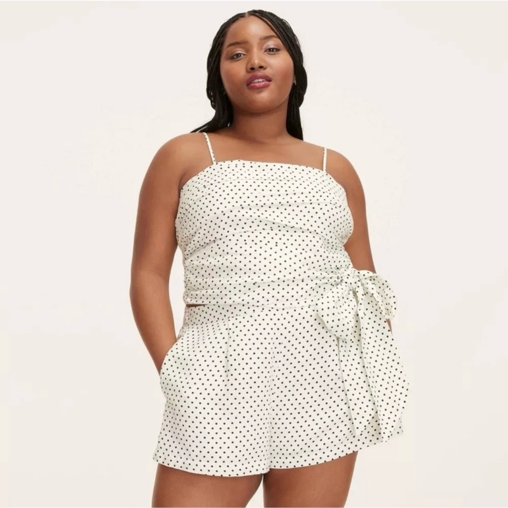 White and Black Polka Dot Playsuit with Waist Tie